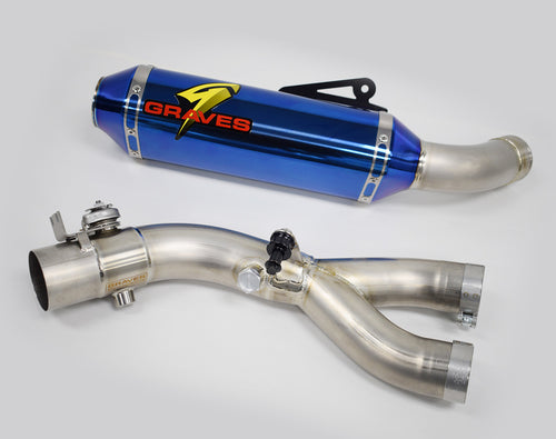 Graves Motorsports 2015+ Yamaha R1 Titanium ElectricK BLUE Cat Eliminator Exhaust Valve Type-R